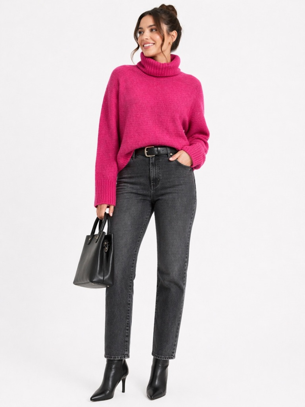 Vince Camuto Hot Pink Turtleneck Pullover Sweater